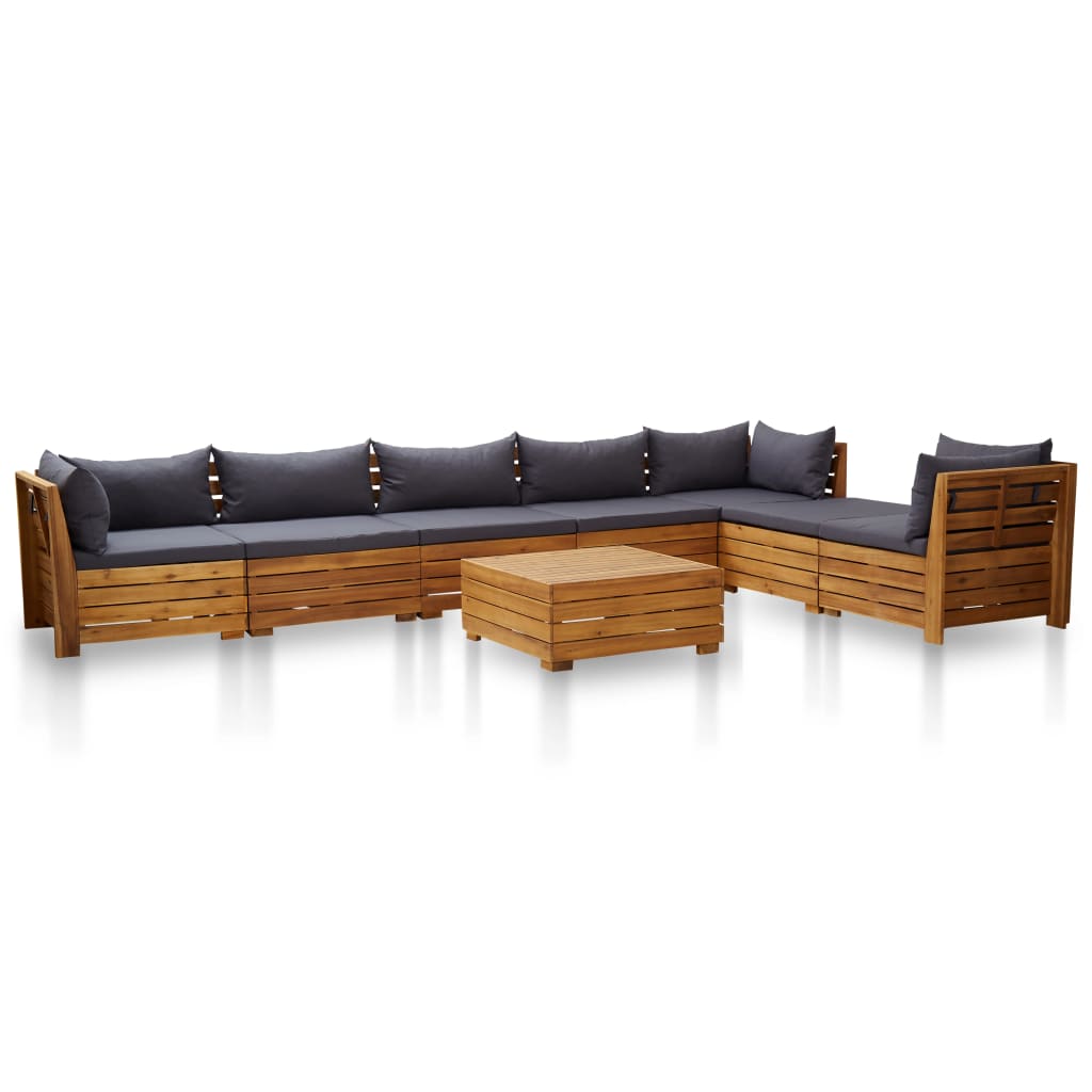 8-piece garden furniture set with cushions, dark grey, acacia wood