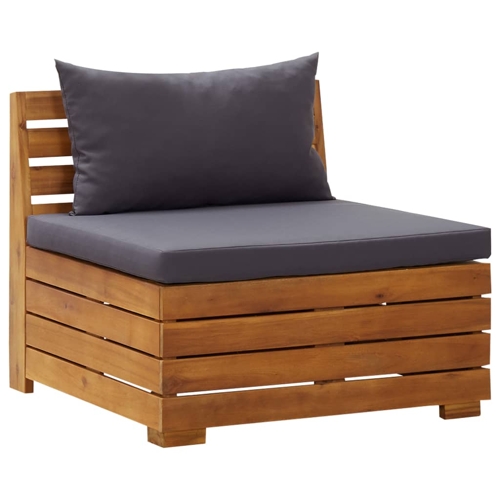 8-piece garden furniture set with cushions, dark grey, acacia wood