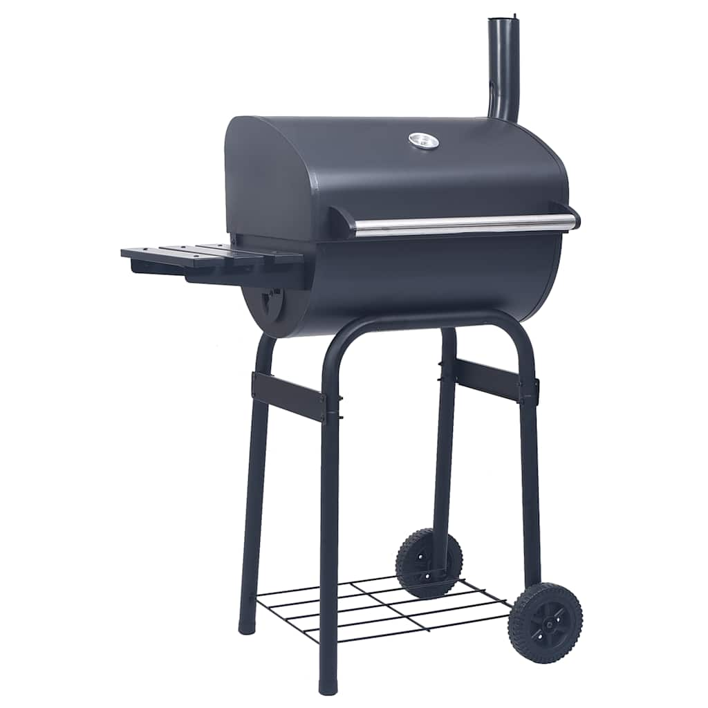 Charcoal barbecue grill, smoker and lower rack, black