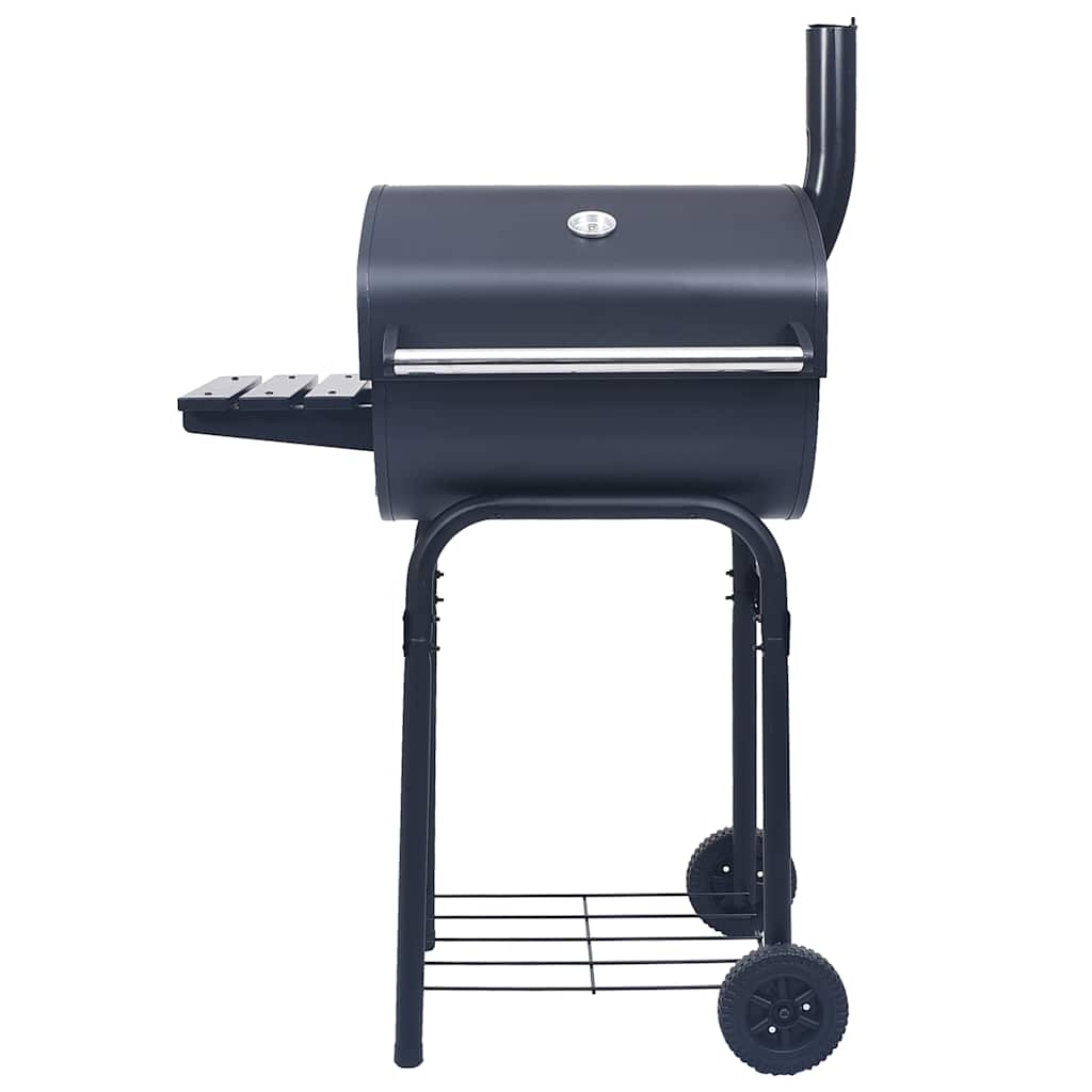 Charcoal barbecue grill, smoker and lower rack, black