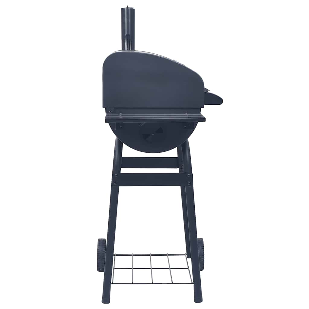 Charcoal barbecue grill, smoker and lower rack, black