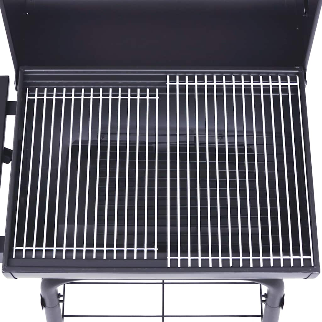 Charcoal barbecue grill, smoker and lower rack, black