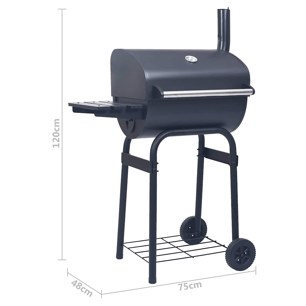 Charcoal barbecue grill, smoker and lower rack, black