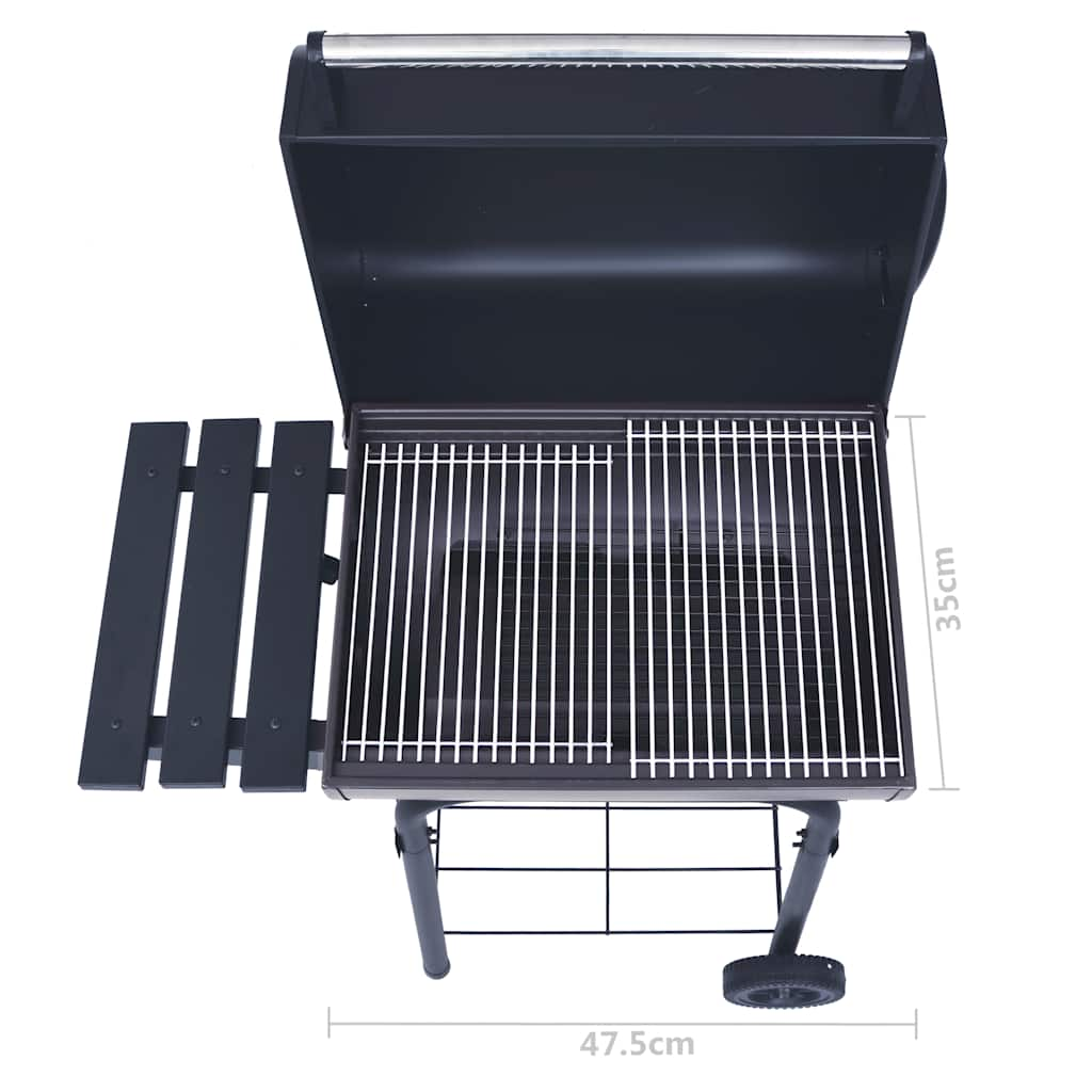 Charcoal barbecue grill, smoker and lower rack, black