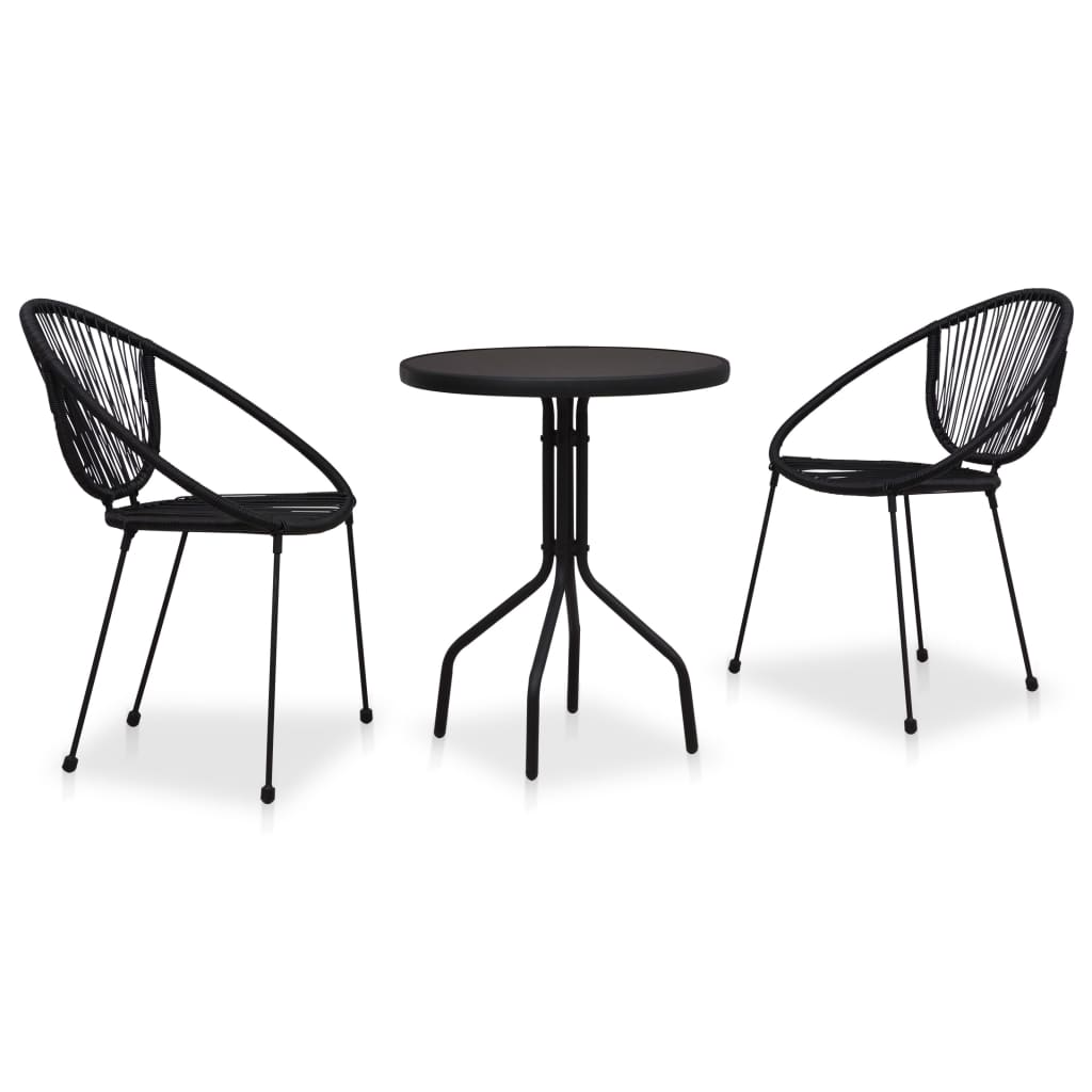 Bistro furniture set, 3 pieces, black, PVC rattan