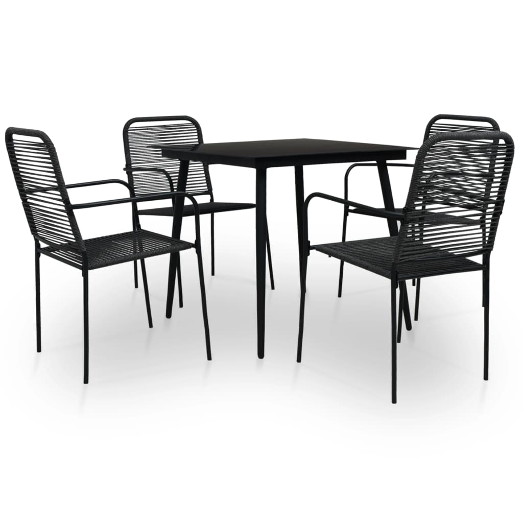 Outdoor furniture set, 5 pieces, black, rope and steel