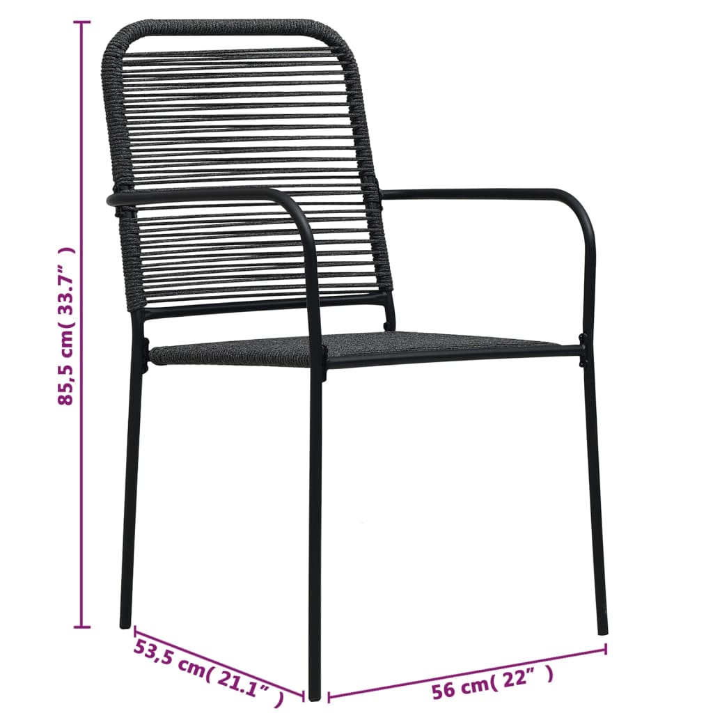 Set mobilier de exterior, 5 piese, negru, frânghie și oțel