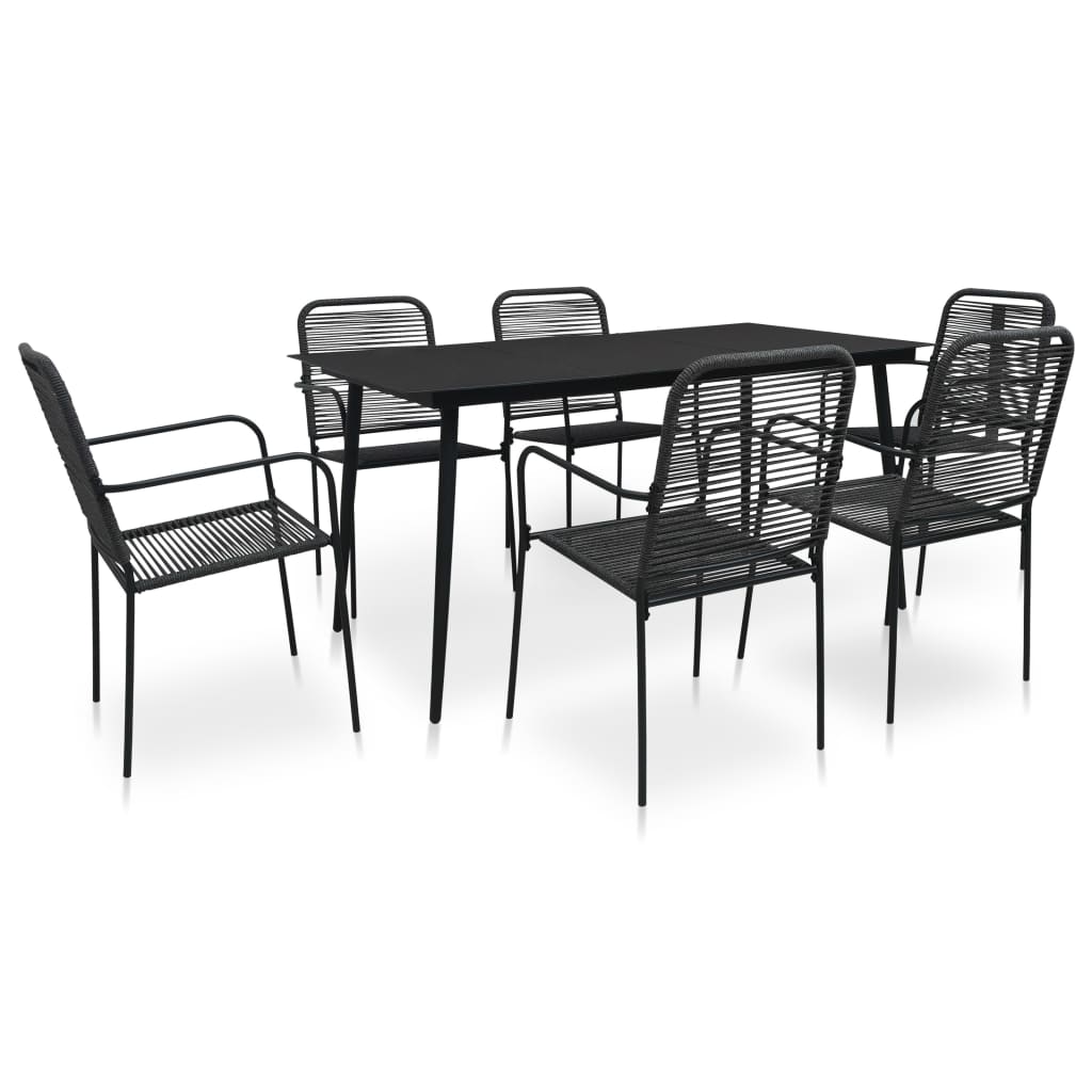 Outdoor furniture set, 7 pieces, black, rope and steel