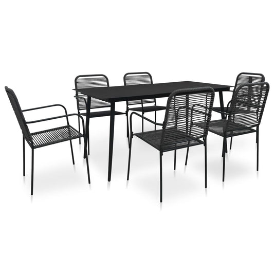 Set mobilier de exterior, 7 piese, negru, frânghie și oțel