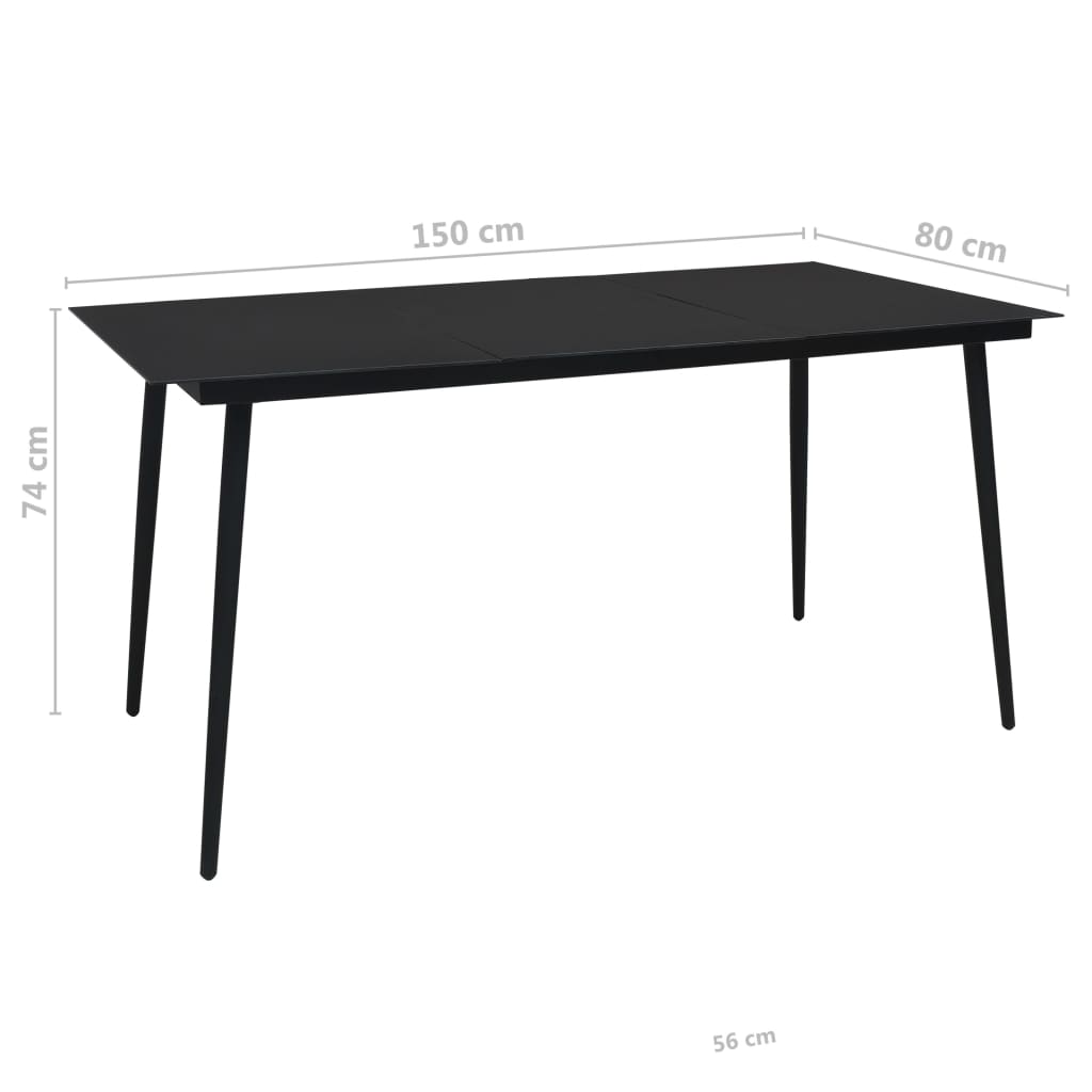 Set mobilier de exterior, 7 piese, negru, frânghie și oțel