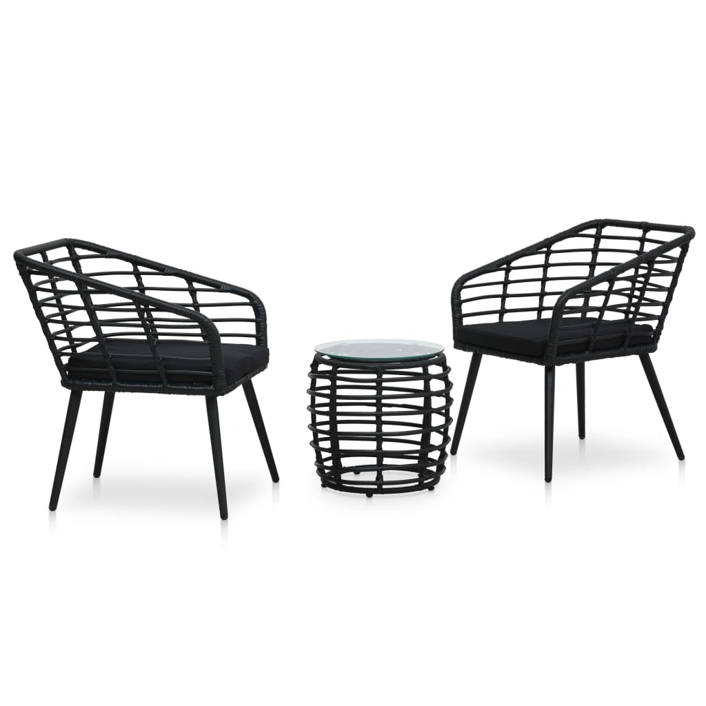 Bistro furniture set, 3 pieces, black, poly rattan