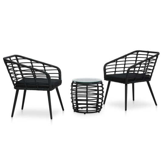 Bistro furniture set, 3 pieces, black, poly rattan