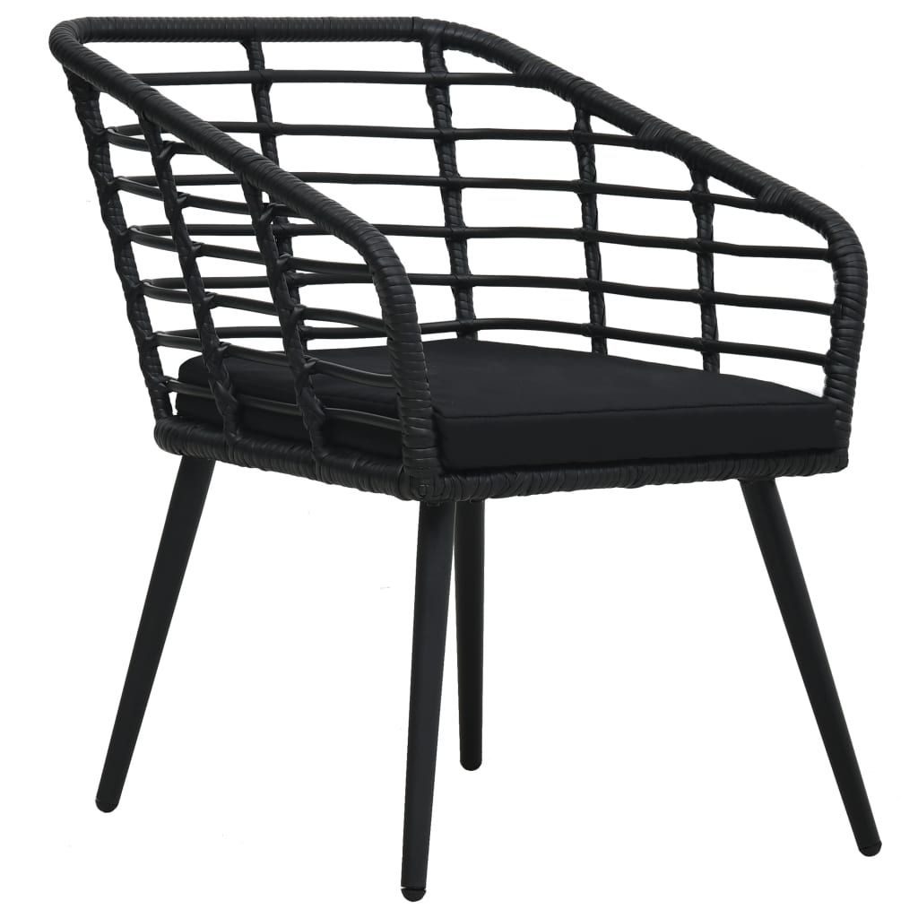 Bistro furniture set, 3 pieces, black, poly rattan