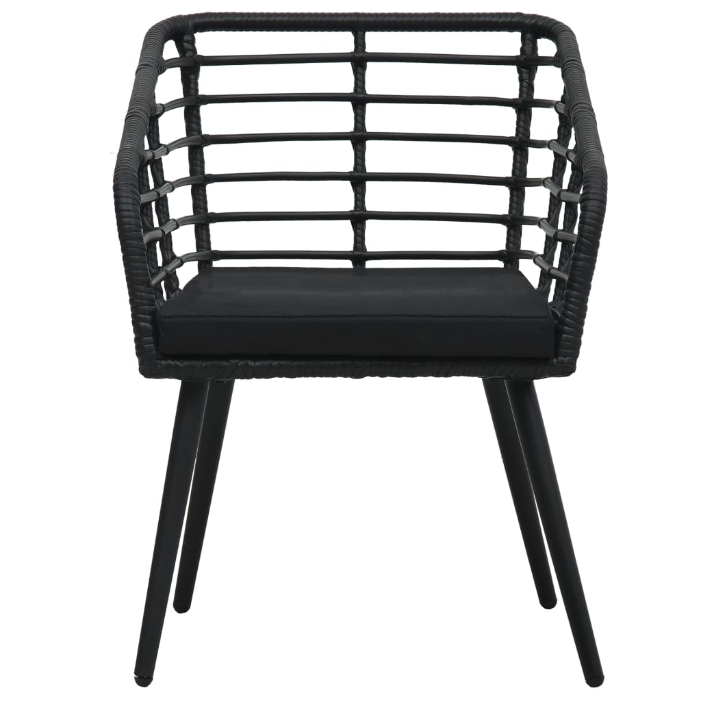 Bistro furniture set, 3 pieces, black, poly rattan