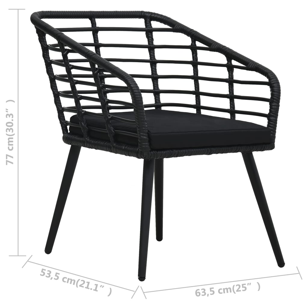 Bistro furniture set, 3 pieces, black, poly rattan