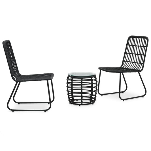 Bistro furniture set, 3 pieces, black, poly rattan