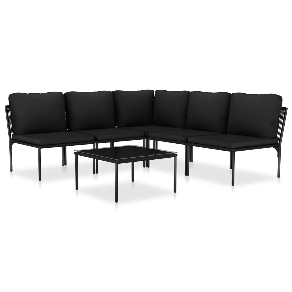 Set mobilier de grădină cu perne, 6 piese, negru, PVC