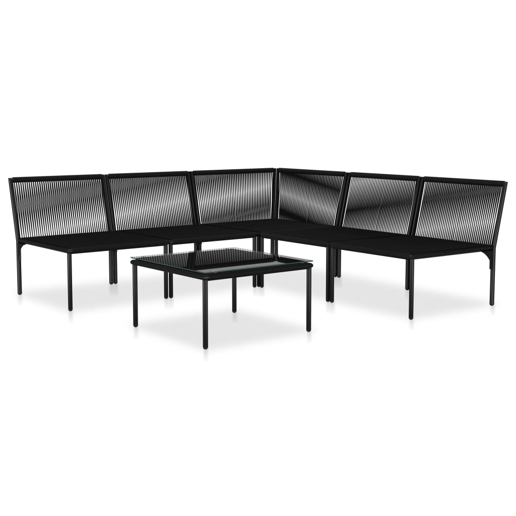 Garden furniture set with cushions, 6 pieces, black, PVC