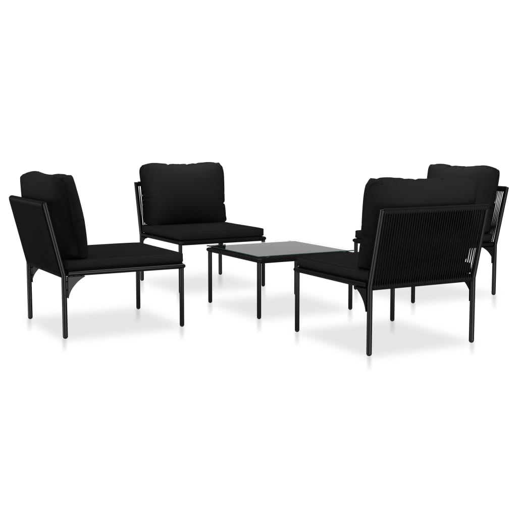 Garden furniture set with cushions, 5 pieces, black, PVC