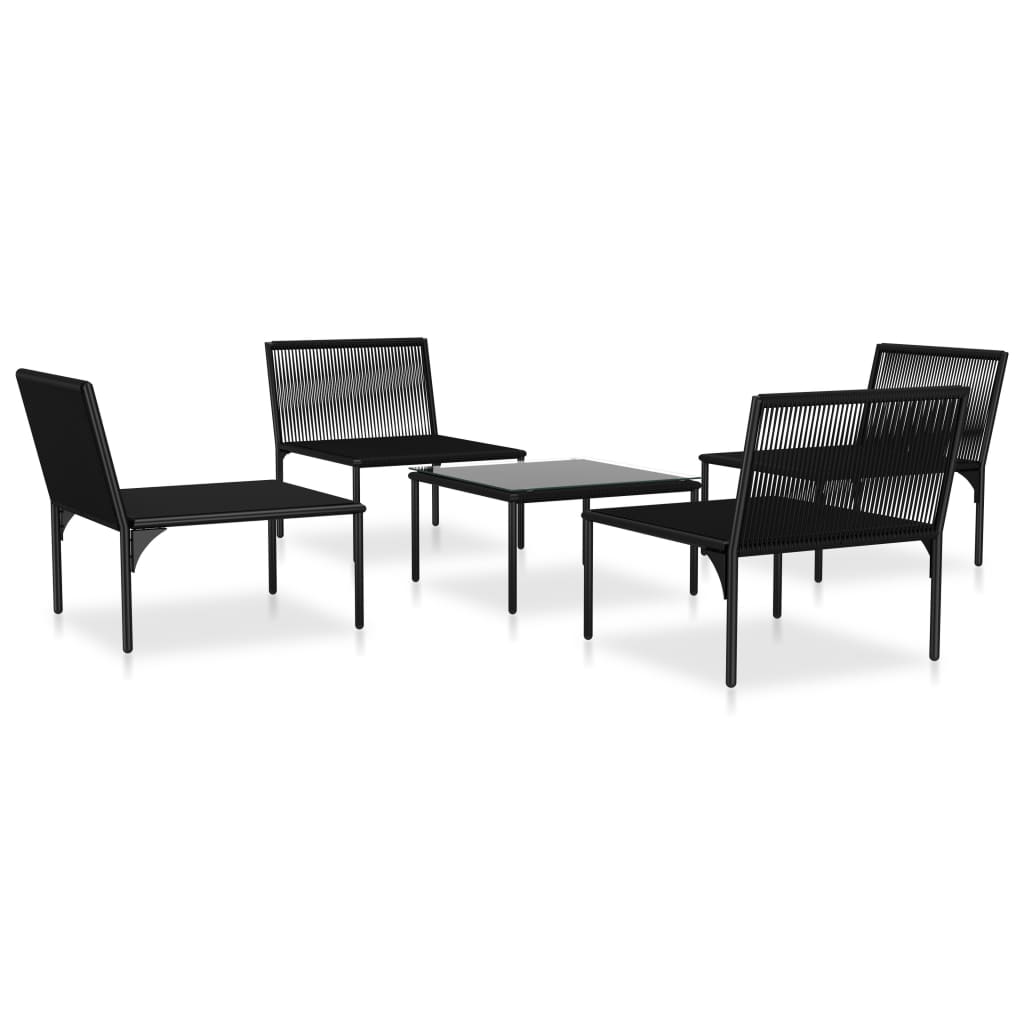 Garden furniture set with cushions, 5 pieces, black, PVC