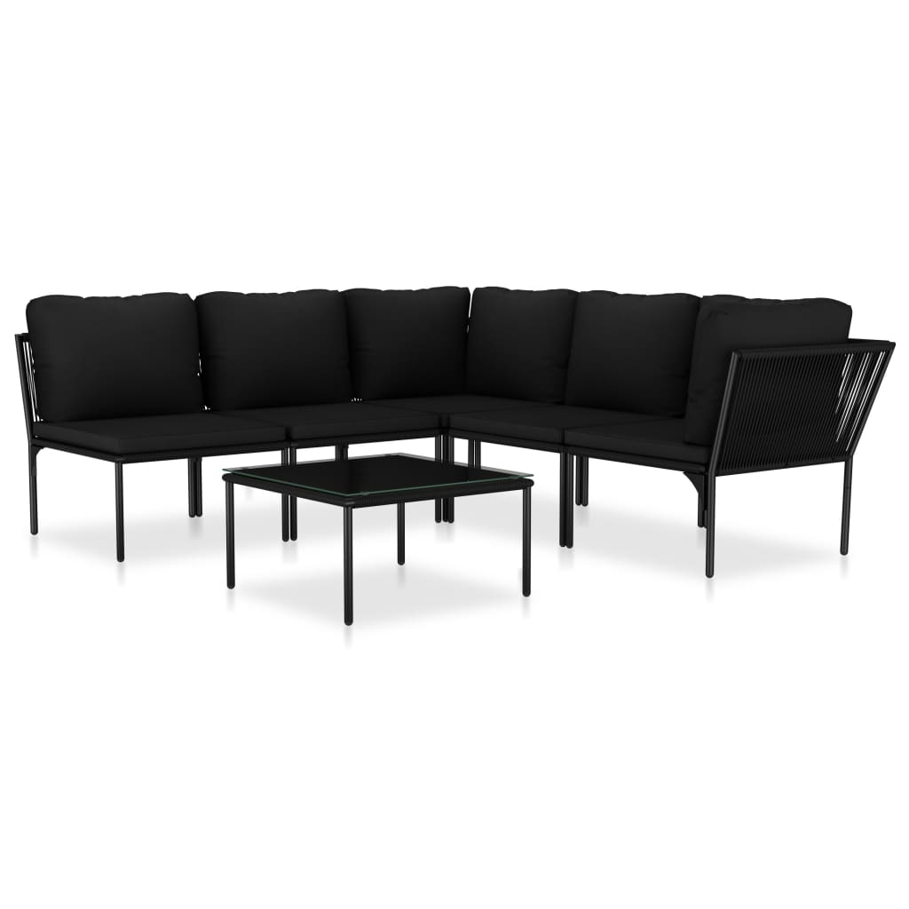 Garden furniture set with cushions, 6 pieces, black, PVC