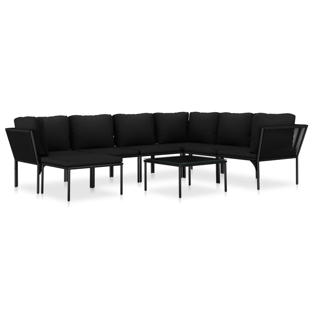 Set mobilier de grădină cu perne, 8 piese, negru, PVC