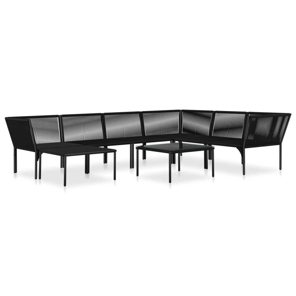 Set mobilier de grădină cu perne, 8 piese, negru, PVC