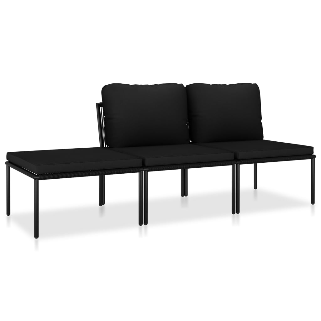 Garden furniture set with cushions, 3 pieces, black, PVC