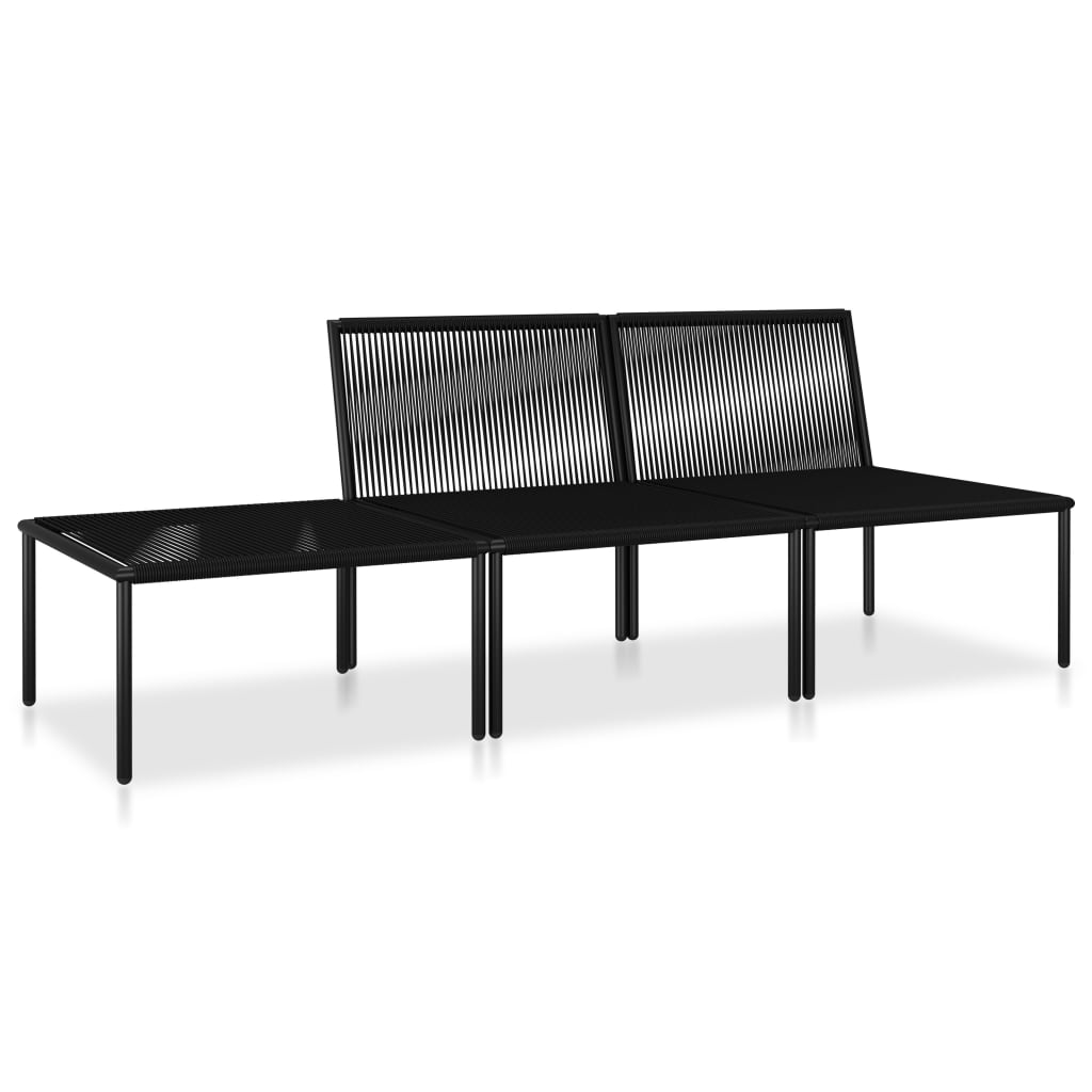 Garden furniture set with cushions, 3 pieces, black, PVC