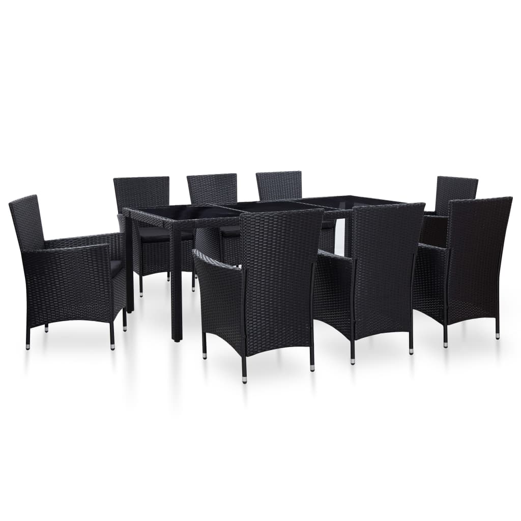 Outdoor furniture set, 9 pieces, black, polyrattan