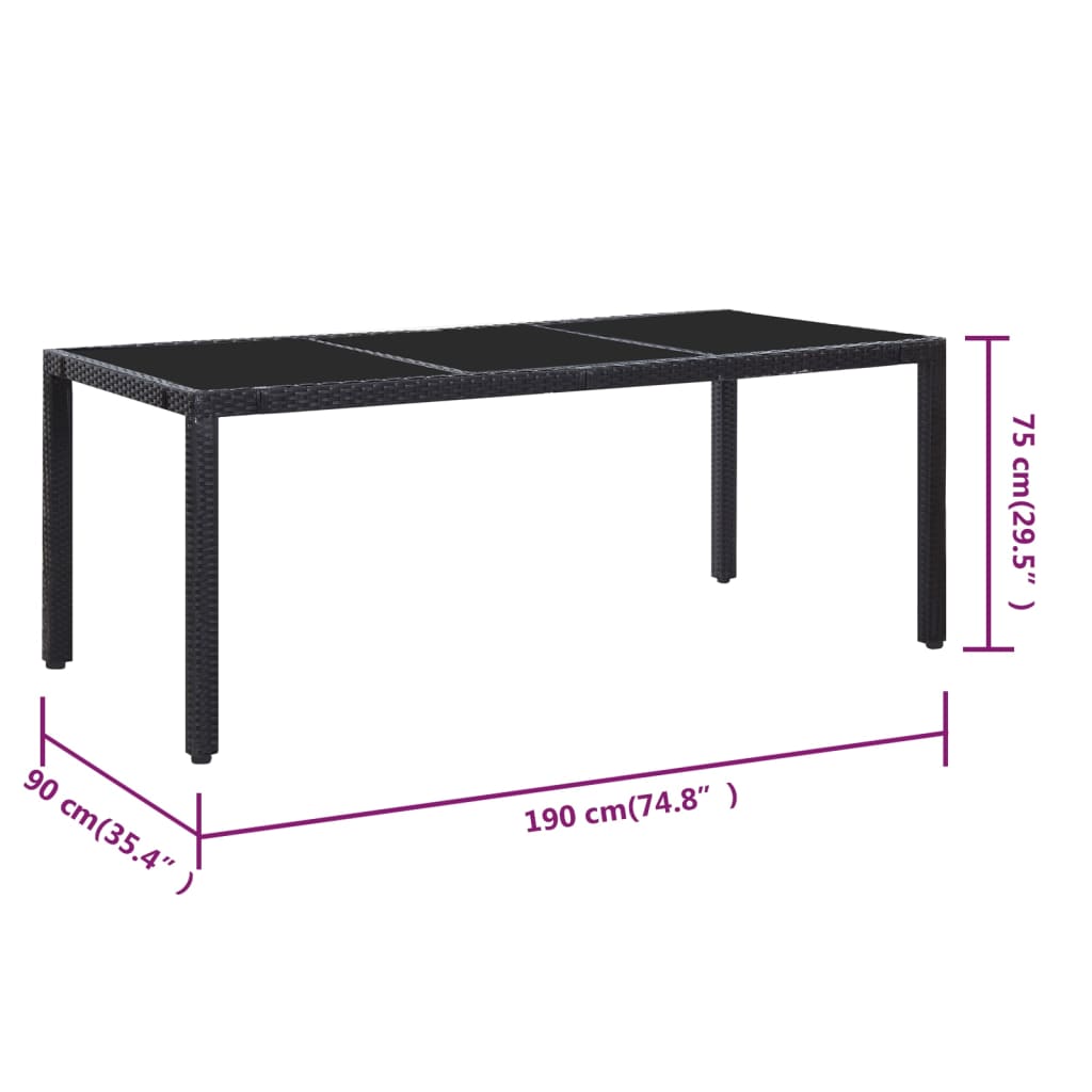 Set mobilier de exterior, 9 piese, negru, poliratan