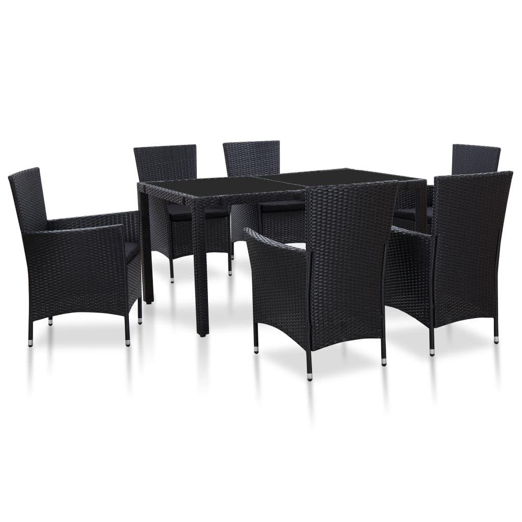 Set mobilier de grădină, 7 piese, negru, poliratan