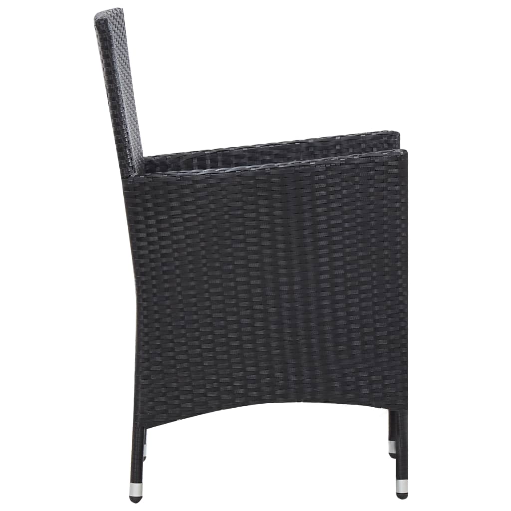 Garden furniture set, 7 pieces, black, polyrattan