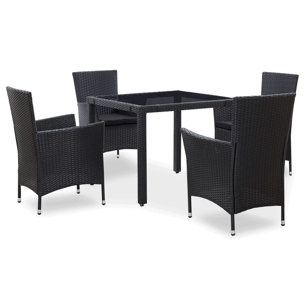 5-piece outdoor furniture set, black, polyrattan