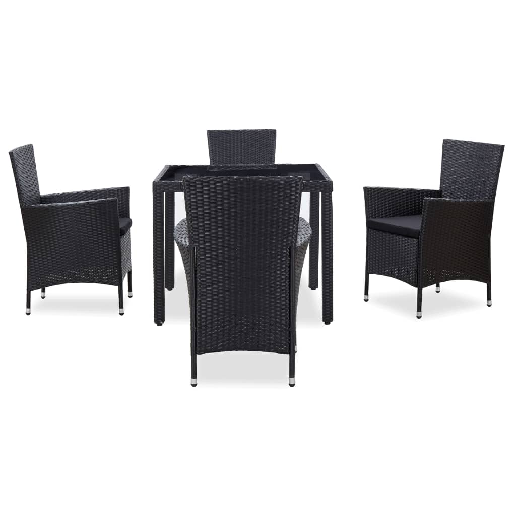 5-piece outdoor furniture set, black, polyrattan