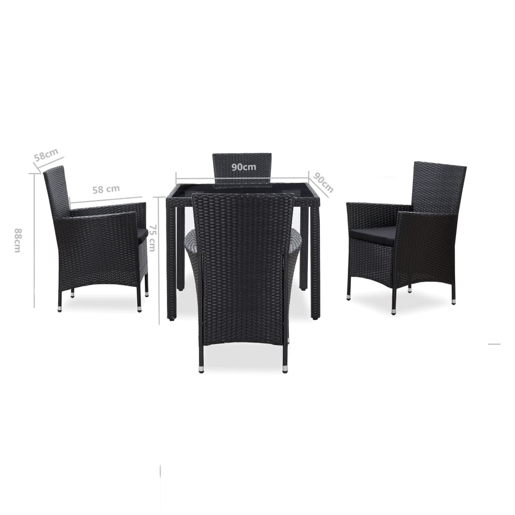 5-piece outdoor furniture set, black, polyrattan