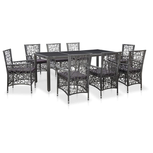 Garden furniture set, 9 pieces, grey, polyrattan