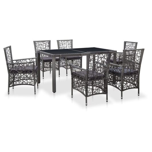 7-piece outdoor furniture set, grey, polyrattan