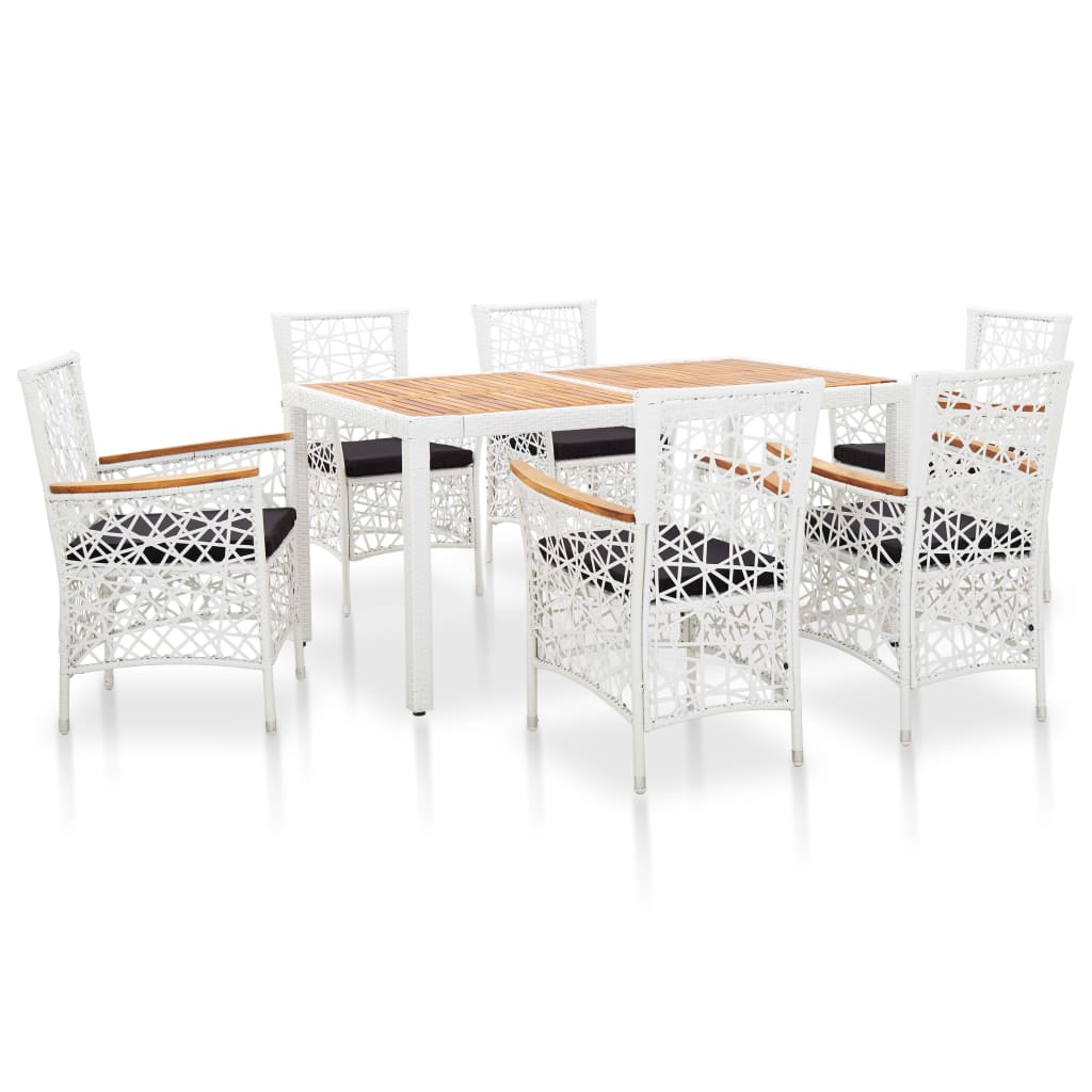 Outdoor furniture set, 7 pieces, white, polyrattan