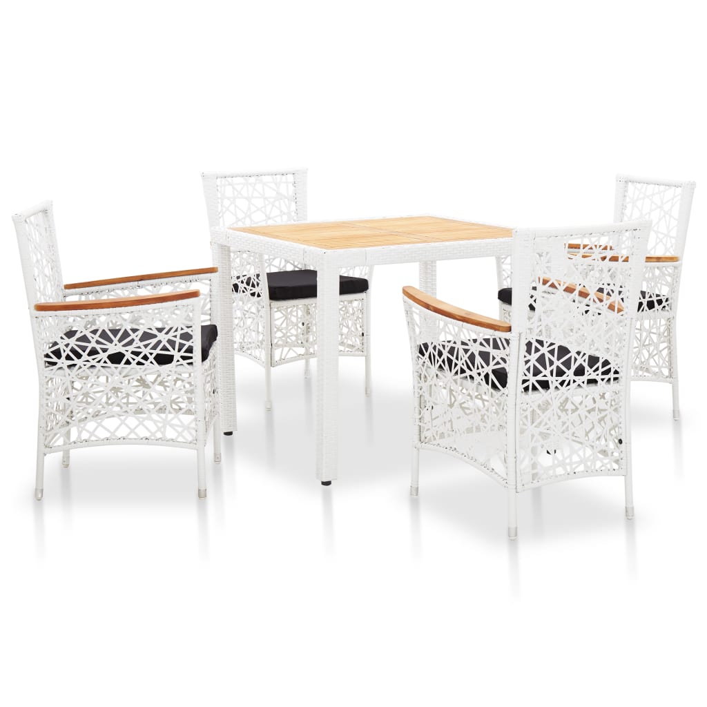 Garden furniture set, 5 pieces, white, polyrattan