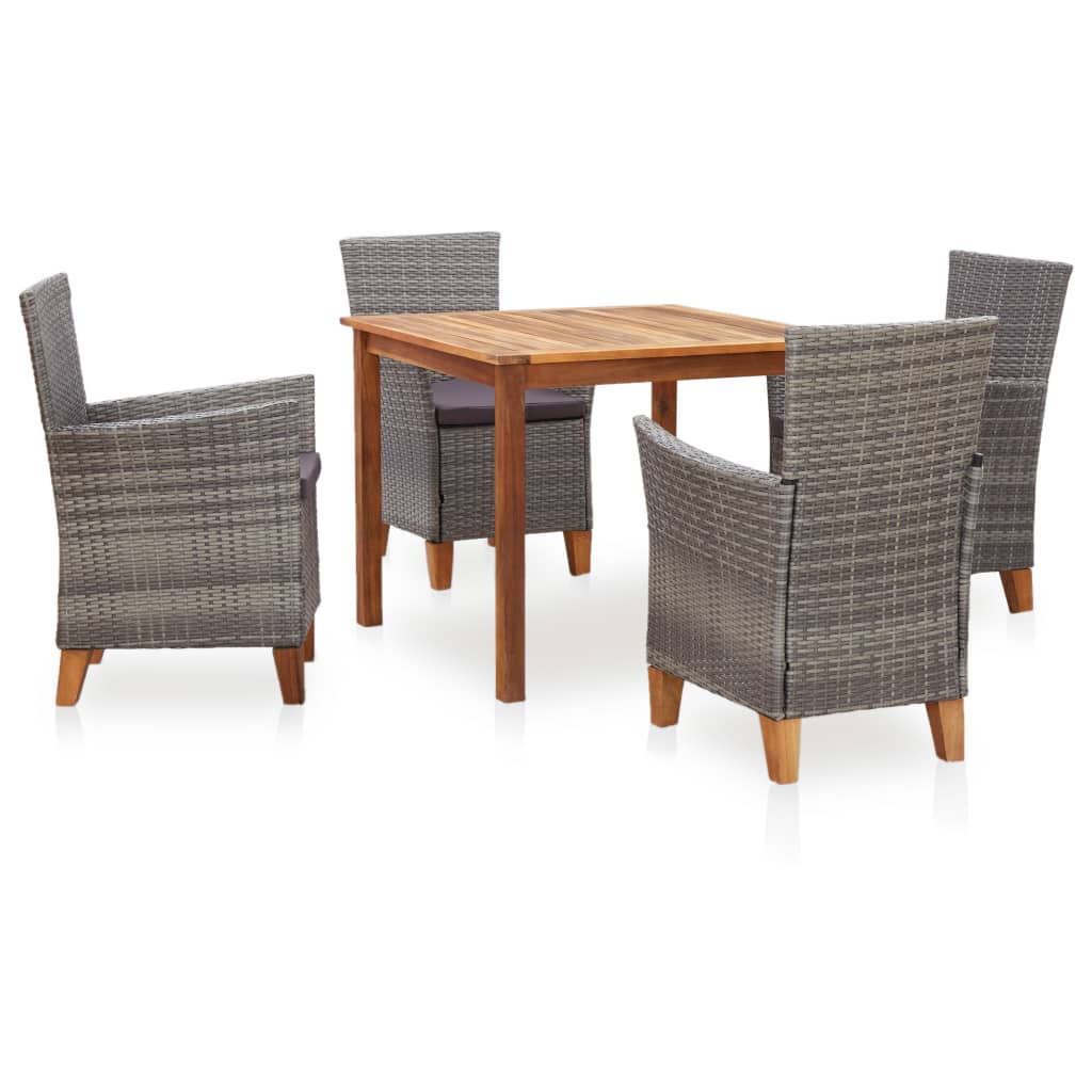 Outdoor furniture set, 5 pieces, grey, polyrattan, acacia wood