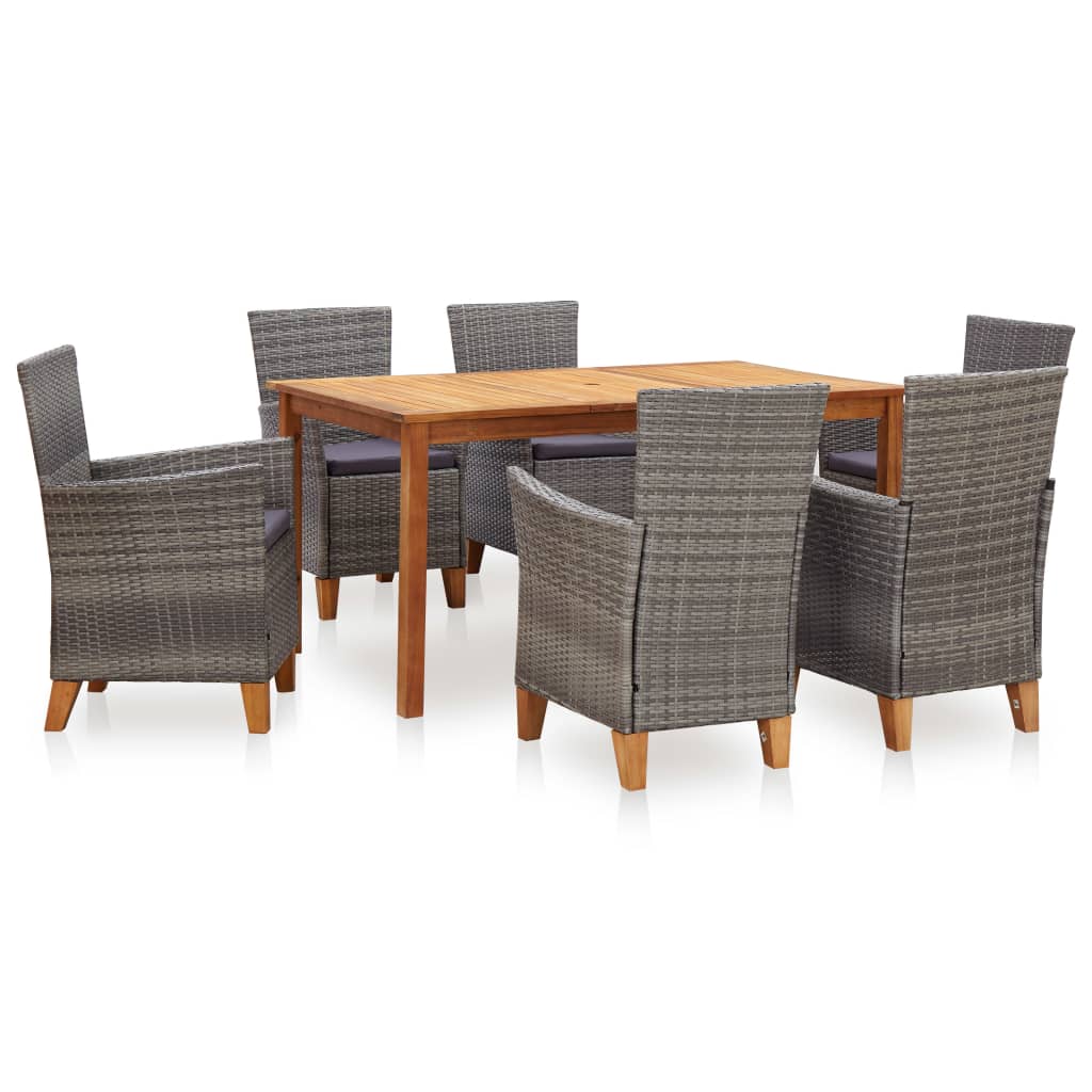 Outdoor furniture set, 7 pieces, grey, polyrattan, acacia wood