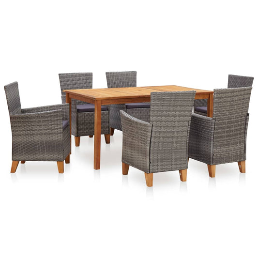 Set mobilier de exterior, 7 piese, gri, poliratan, lemn acacia