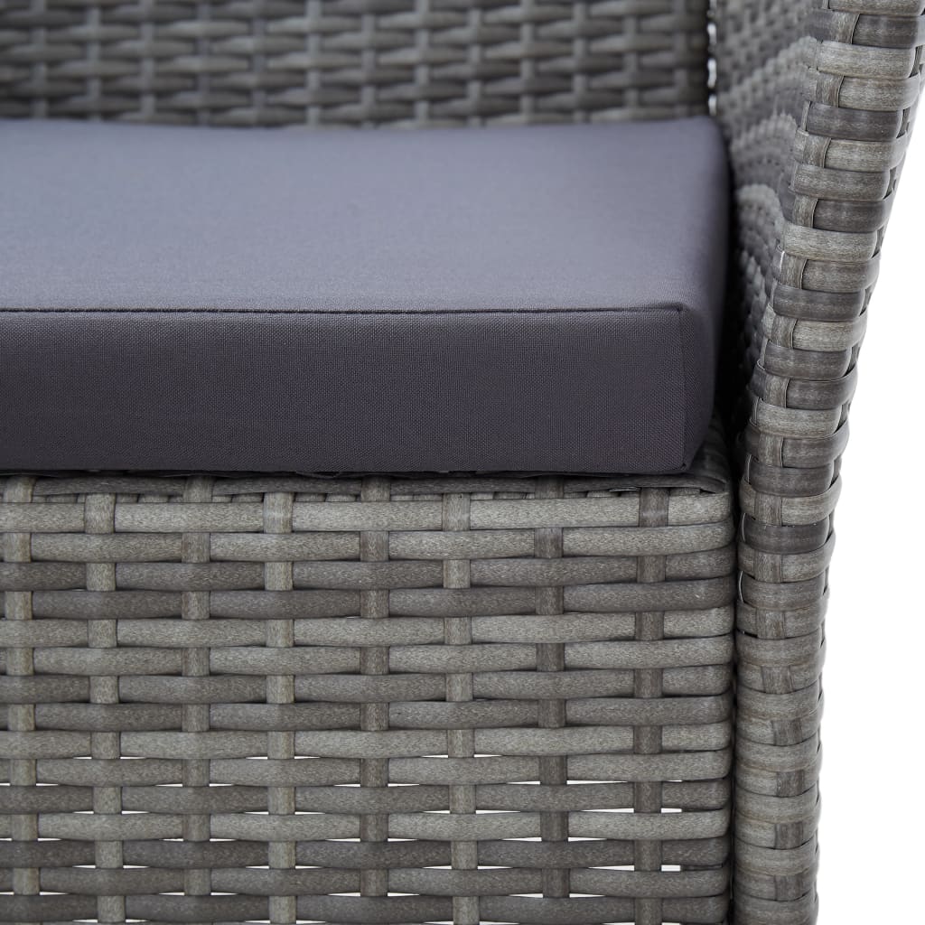 Outdoor furniture set with cushions, 9 pieces, grey, poly rattan