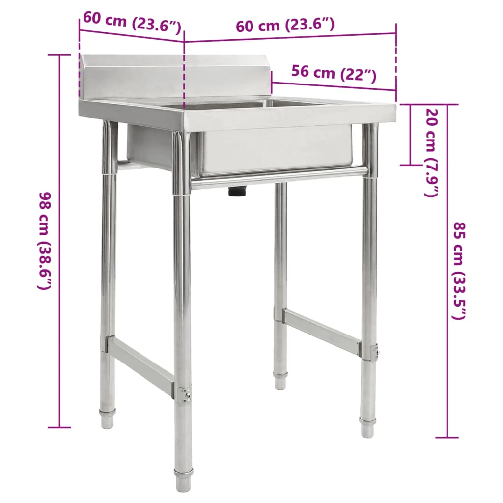 Kitchen sink with one bowl, stainless steel