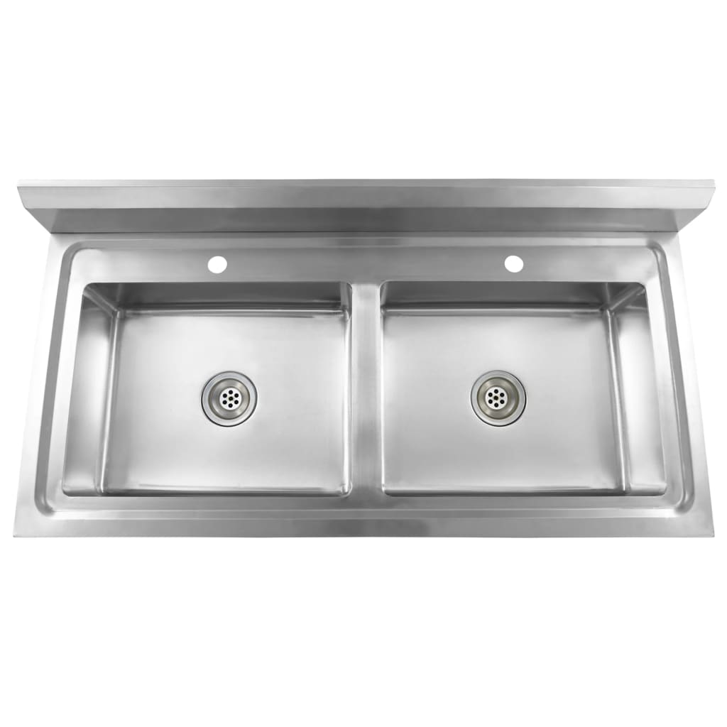 Double bowl kitchen sink, stainless steel