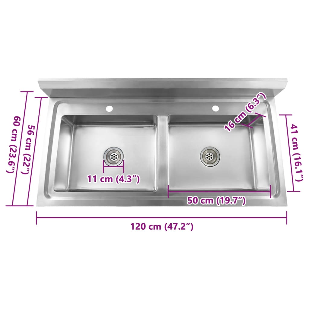 Double bowl kitchen sink, stainless steel