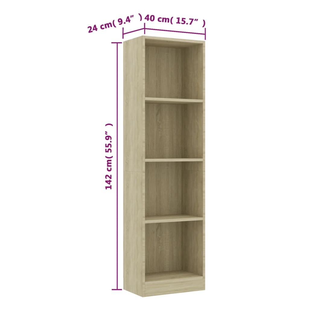 Bookcase 4 shelves sonoma oak 40x24x142 cm, processed wood