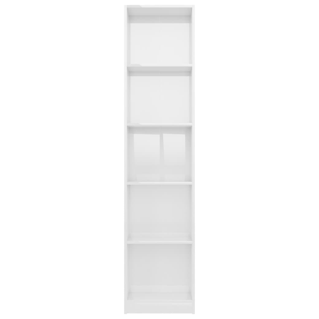 Bookcase 5 shelves, glossy white, 40x24x175 cm, processed wood