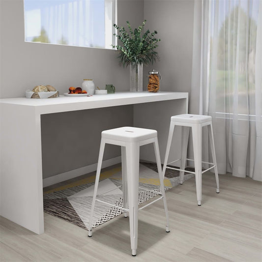 Stackable bar stools, 2 pcs., white, metal